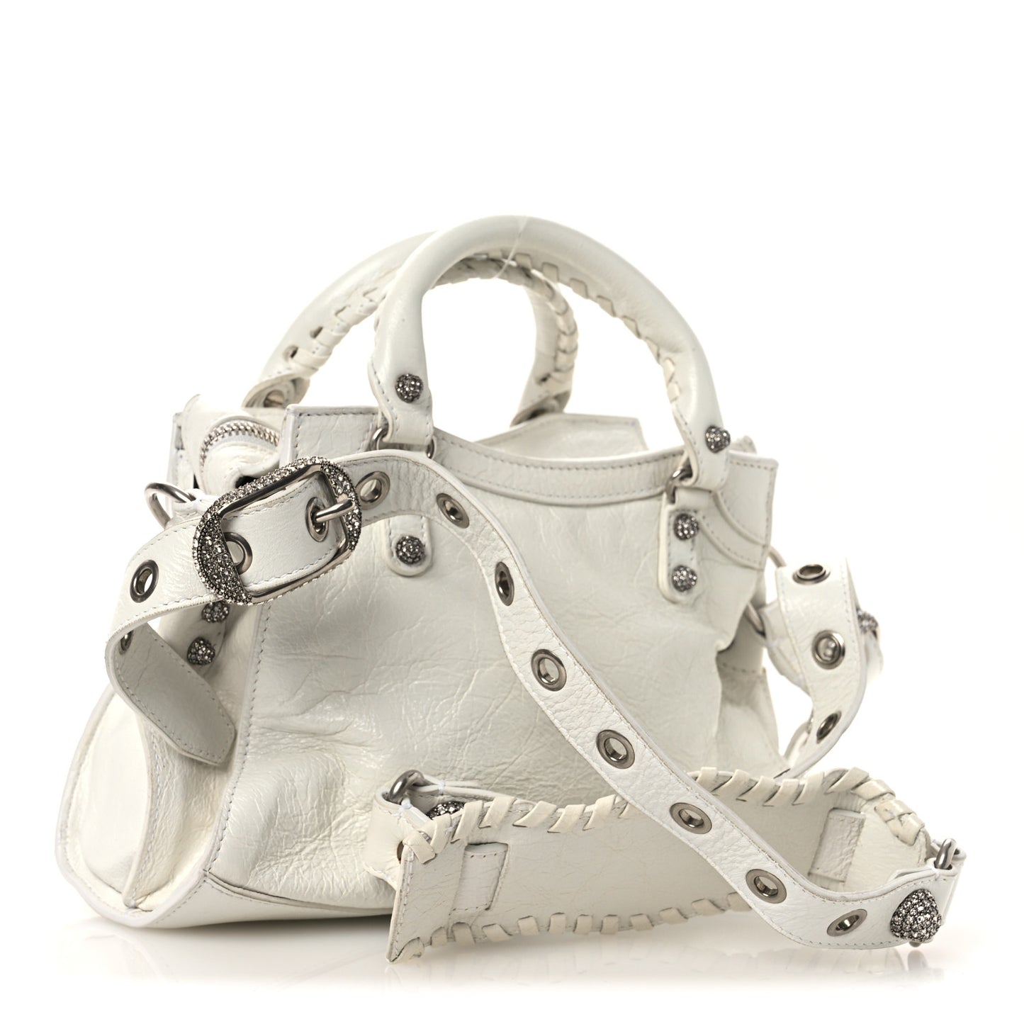 Agneau Arena Crystal Neo Cagole Handbag XS Optic White