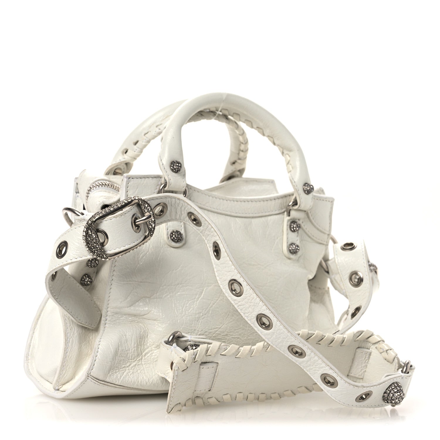 Balenciaga Agneau Arena Crystal Neo Cagole Handbag XS Optic White 4 of 25