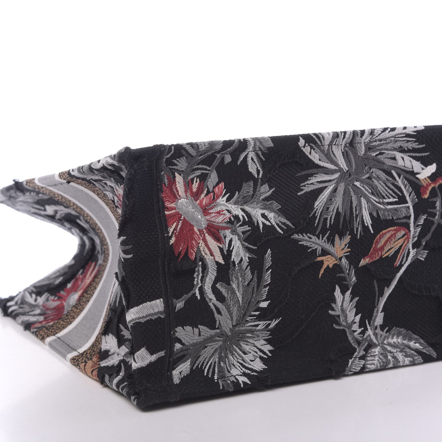 Canvas Embroidered Medium Camouflage Flowers Book Tote Black Multicolor