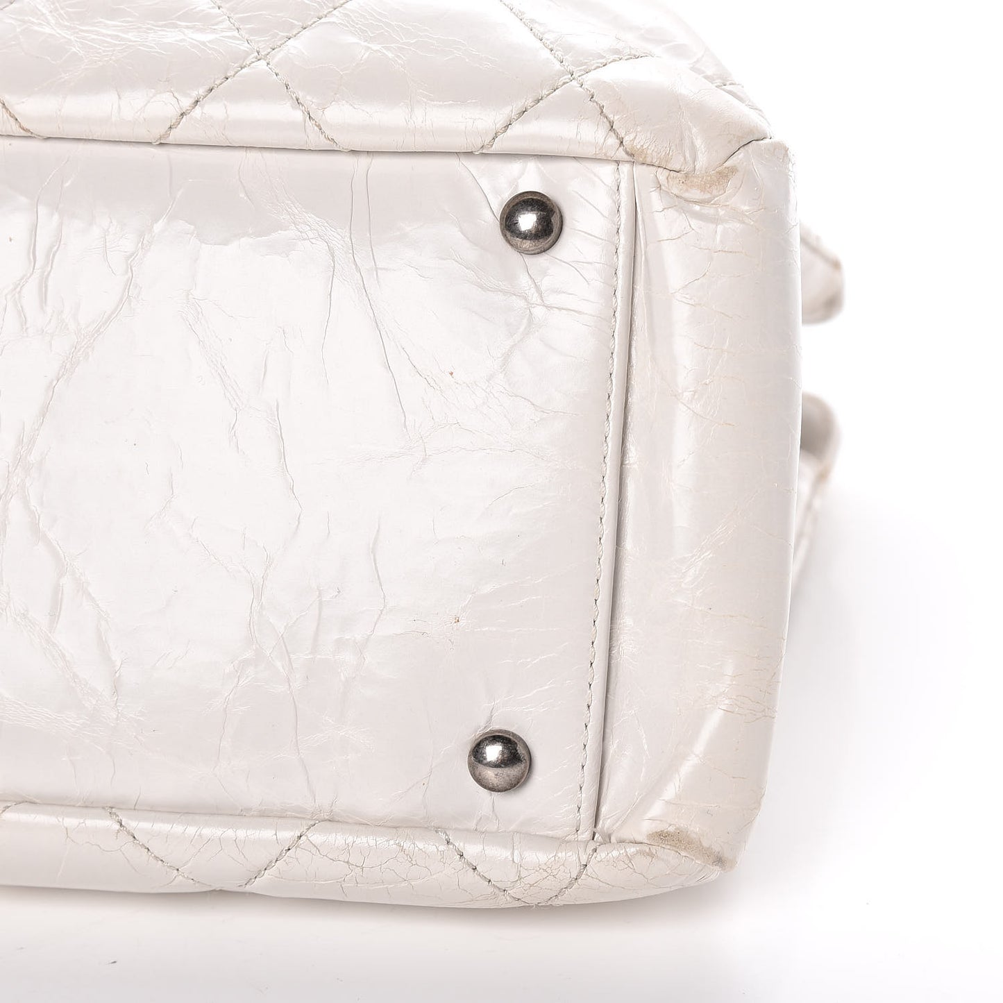 Glazed Crackled Calfskin Small Reissue Tote White