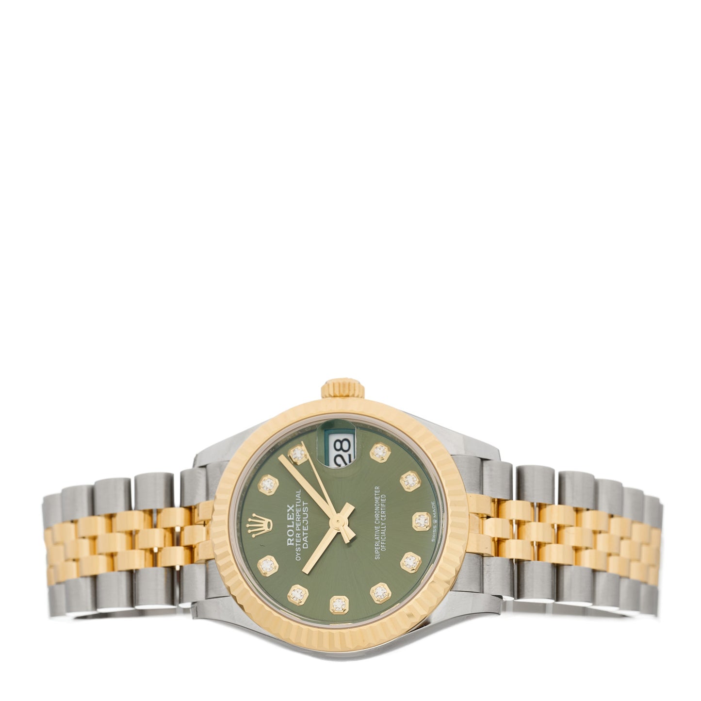 Stainless Steel 18K Yellow Gold Diamond 31mm Oyster Perpetual Datejust Watch Olive Green 278273