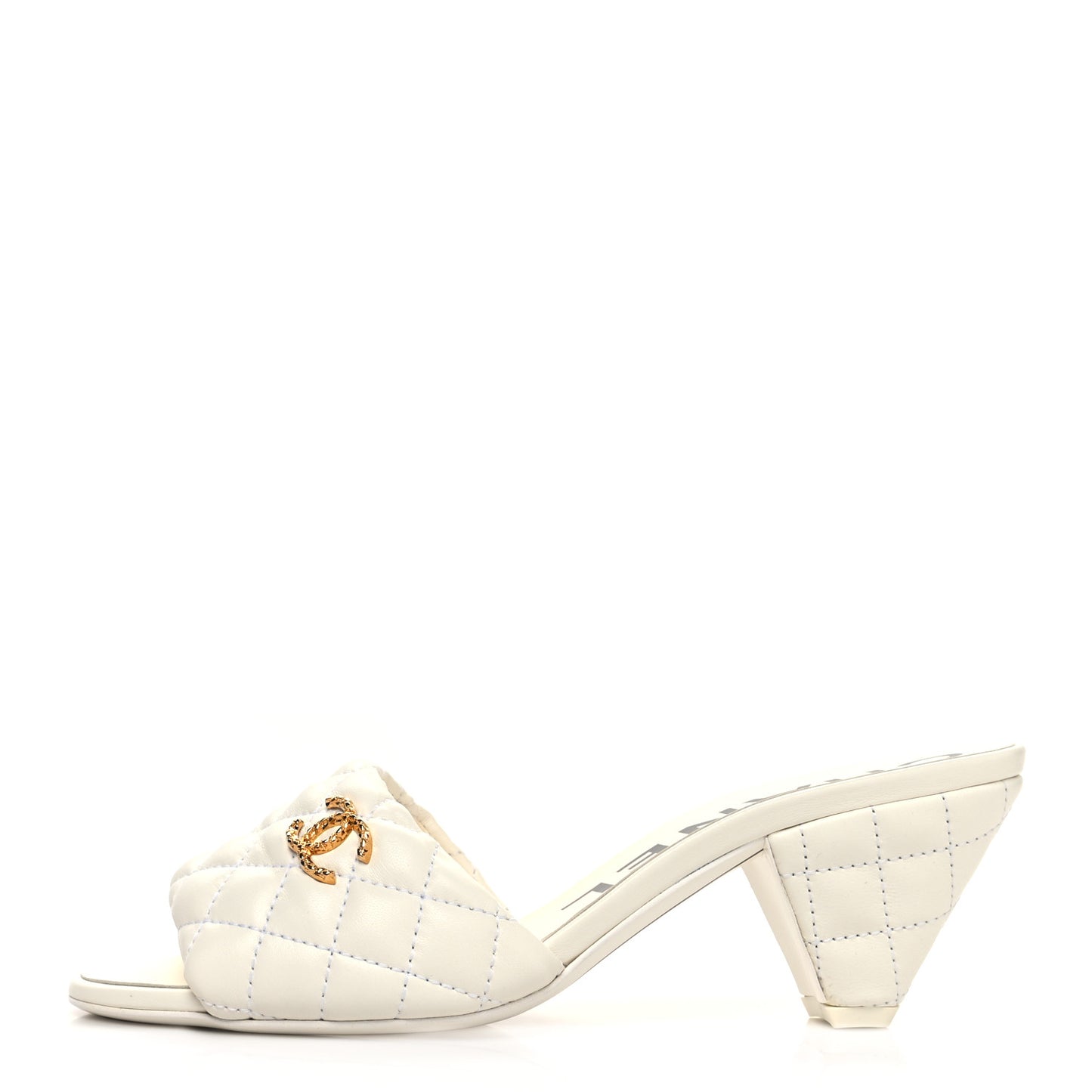 Lambskin Quilted Textured CC Mules 38 White