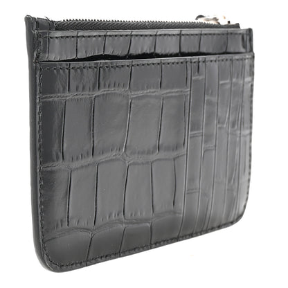 Balenciaga Shiny Calfskin Logo Crocodile Embossed Large Cash Long Coin Card Holder Black 3 of 7