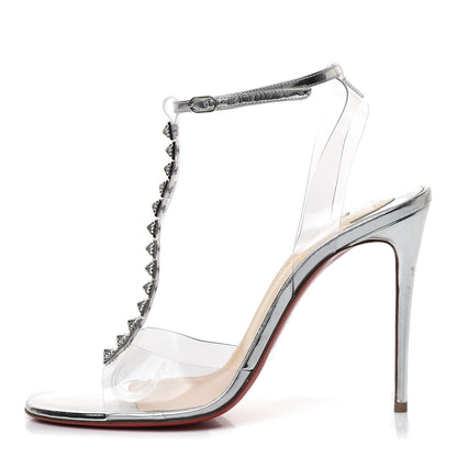 Christian Louboutin PVC Spiked Jamais Assez 100 T-Strap Sandals 39.5 Silver 1 of 11