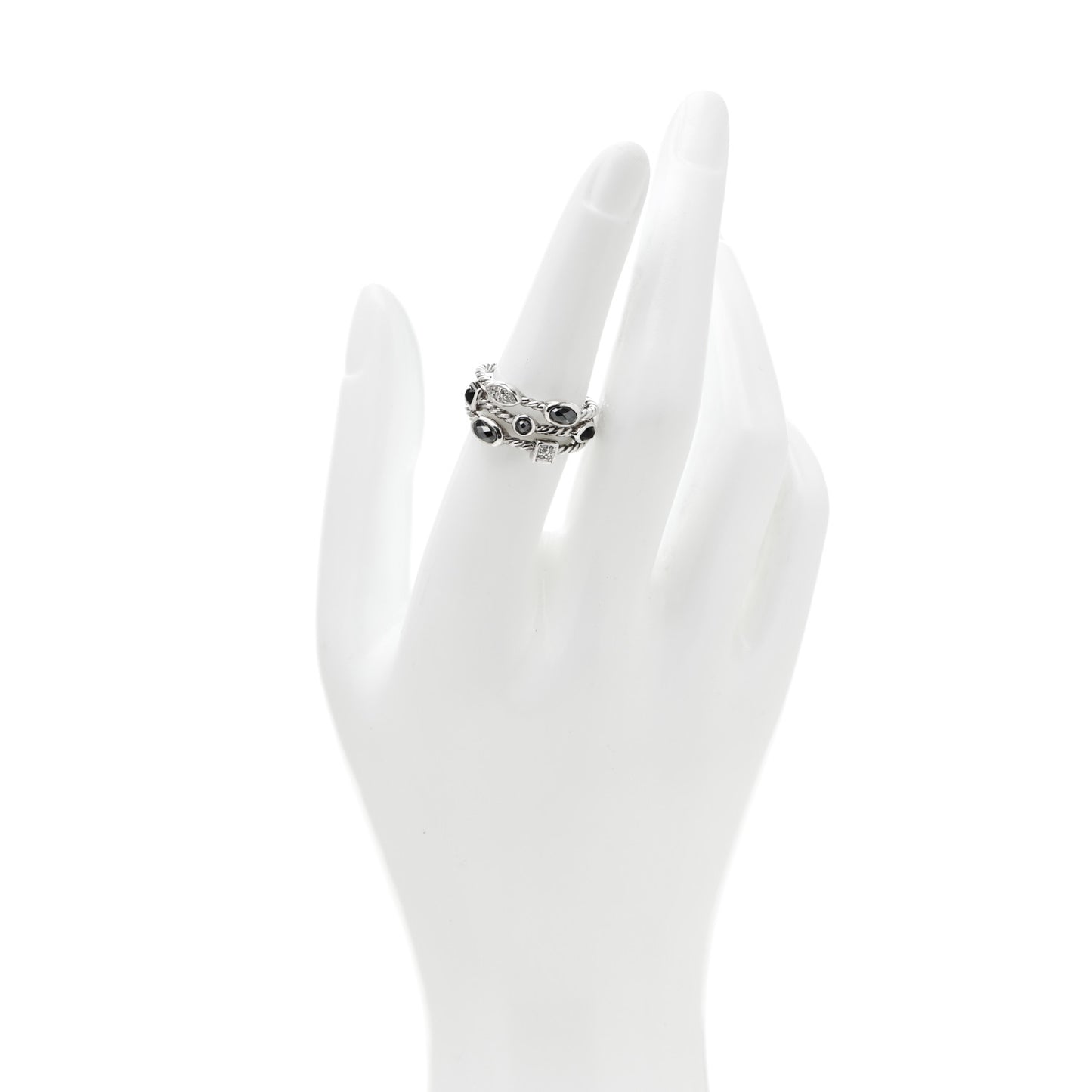 Sterling Silver Diamond Black Onyx Hematine Confetti 3 Row Ring 54 6.75
