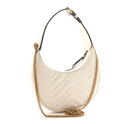 Gucci Calfskin Matelasse Chevron Mini GG Marmont Half Moon Hobo Mystic White 2 of 9