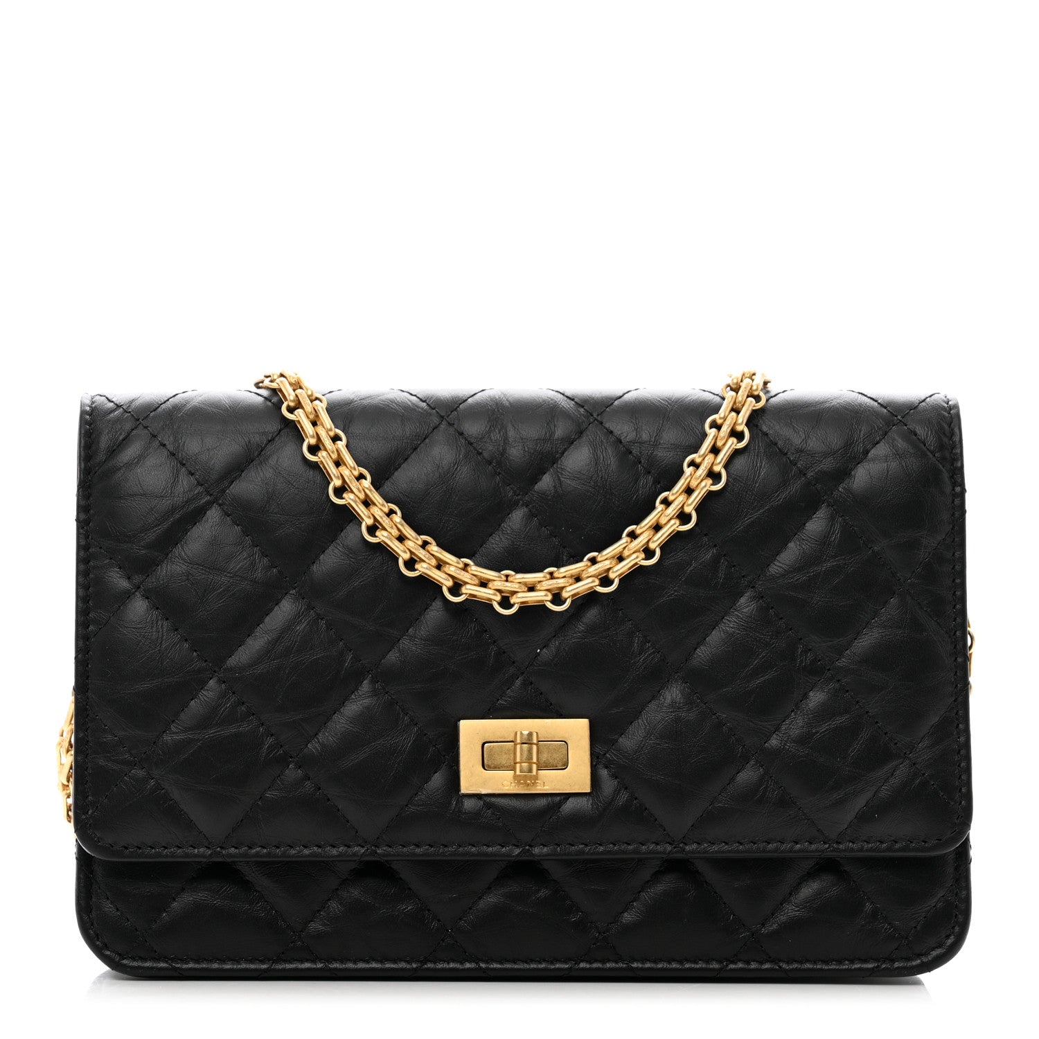 Chanel Aged Calfskin Quilted Reissue Wallet On Chain WOC Black 1 of 11