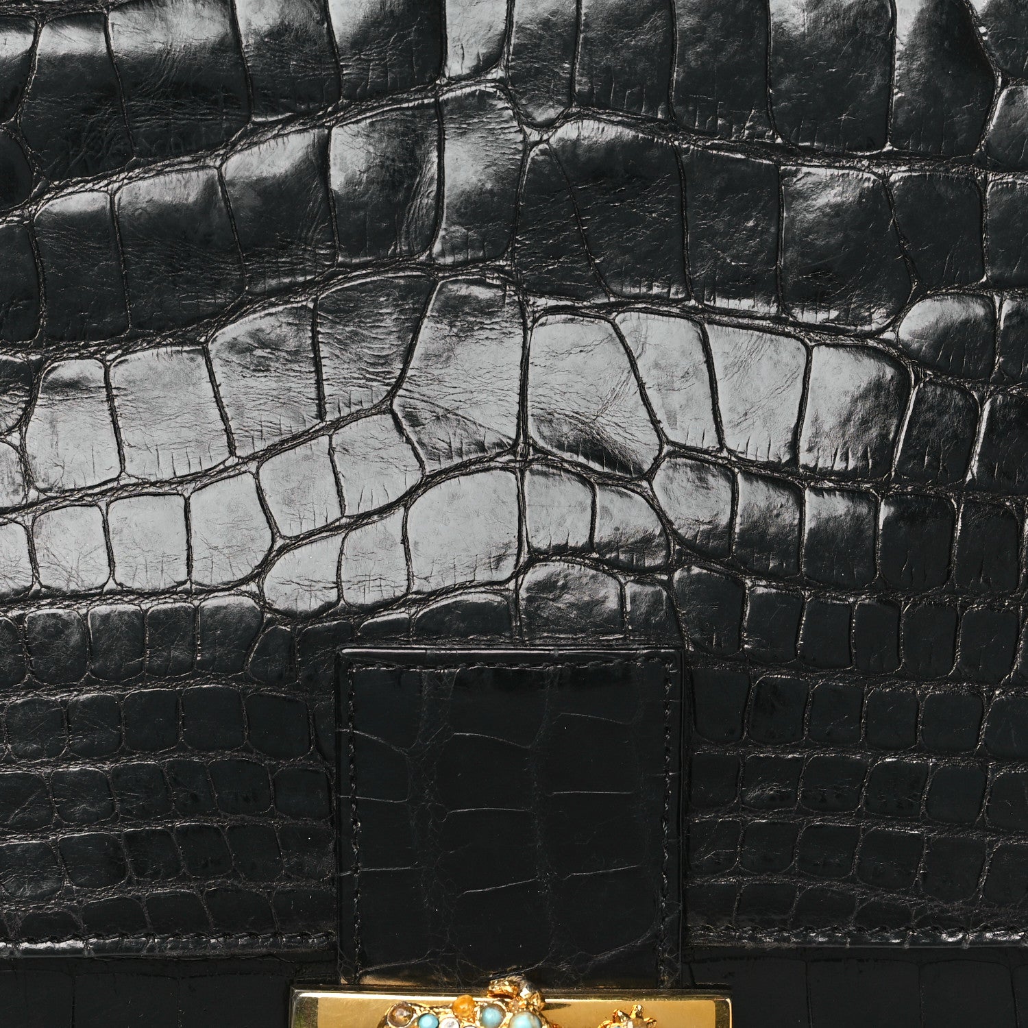 Fendi Crocodile Beaded Gecko Mama Baguette Black 8 of 11