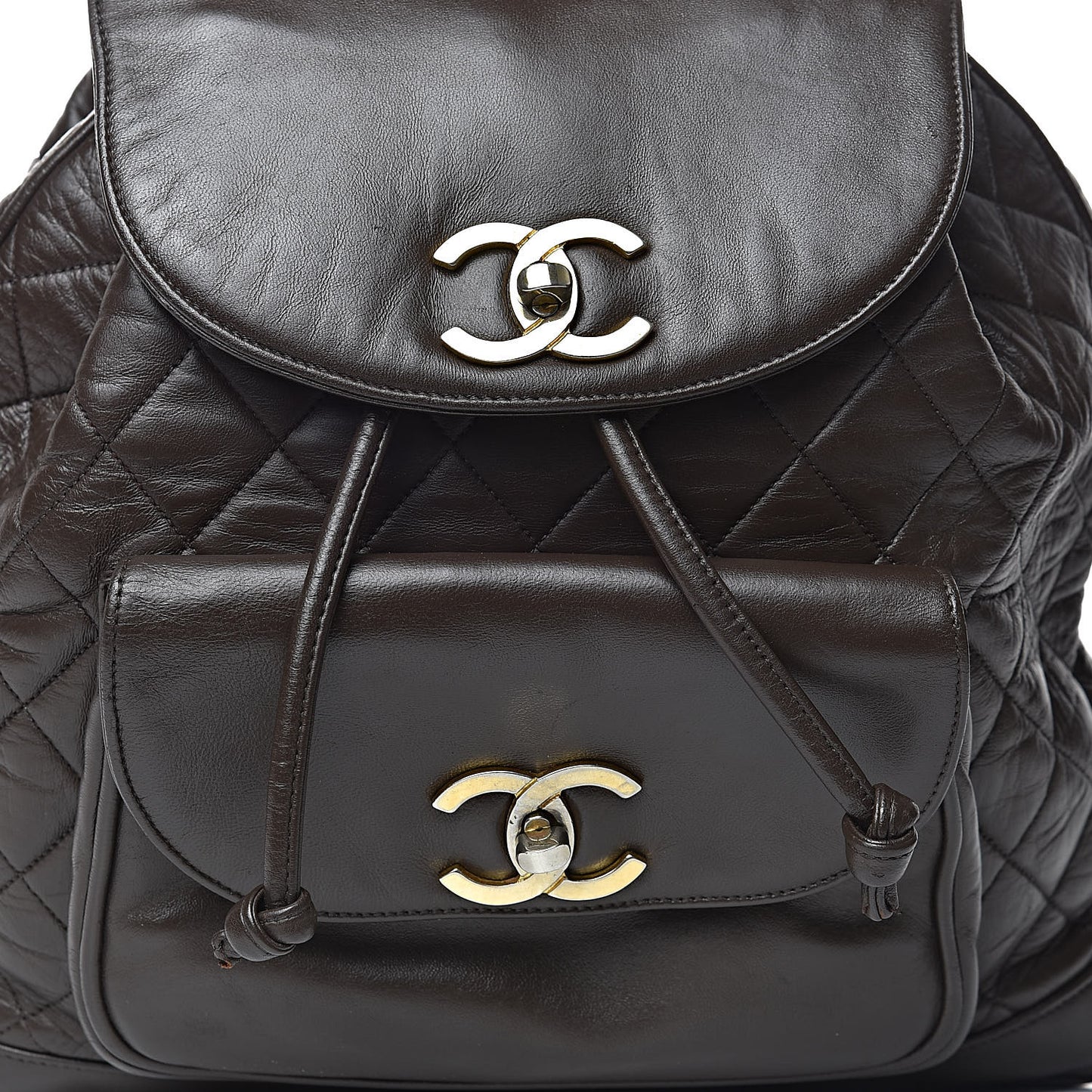 Lambskin Quilted Backpack Brown