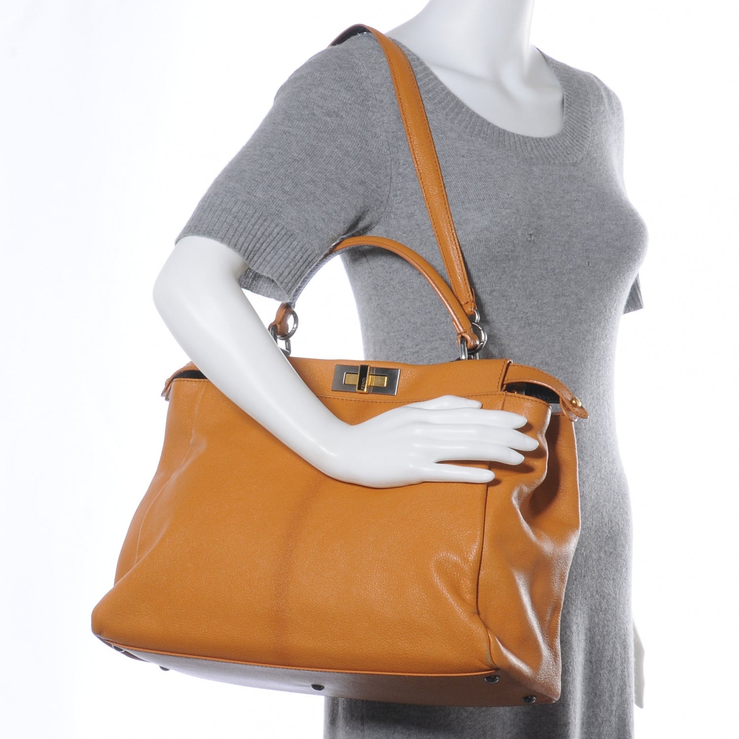 Fendi Goatskin Zucca Large Peekaboo Iconic Satchel Ocra Tobacco Moro 2 of 9
