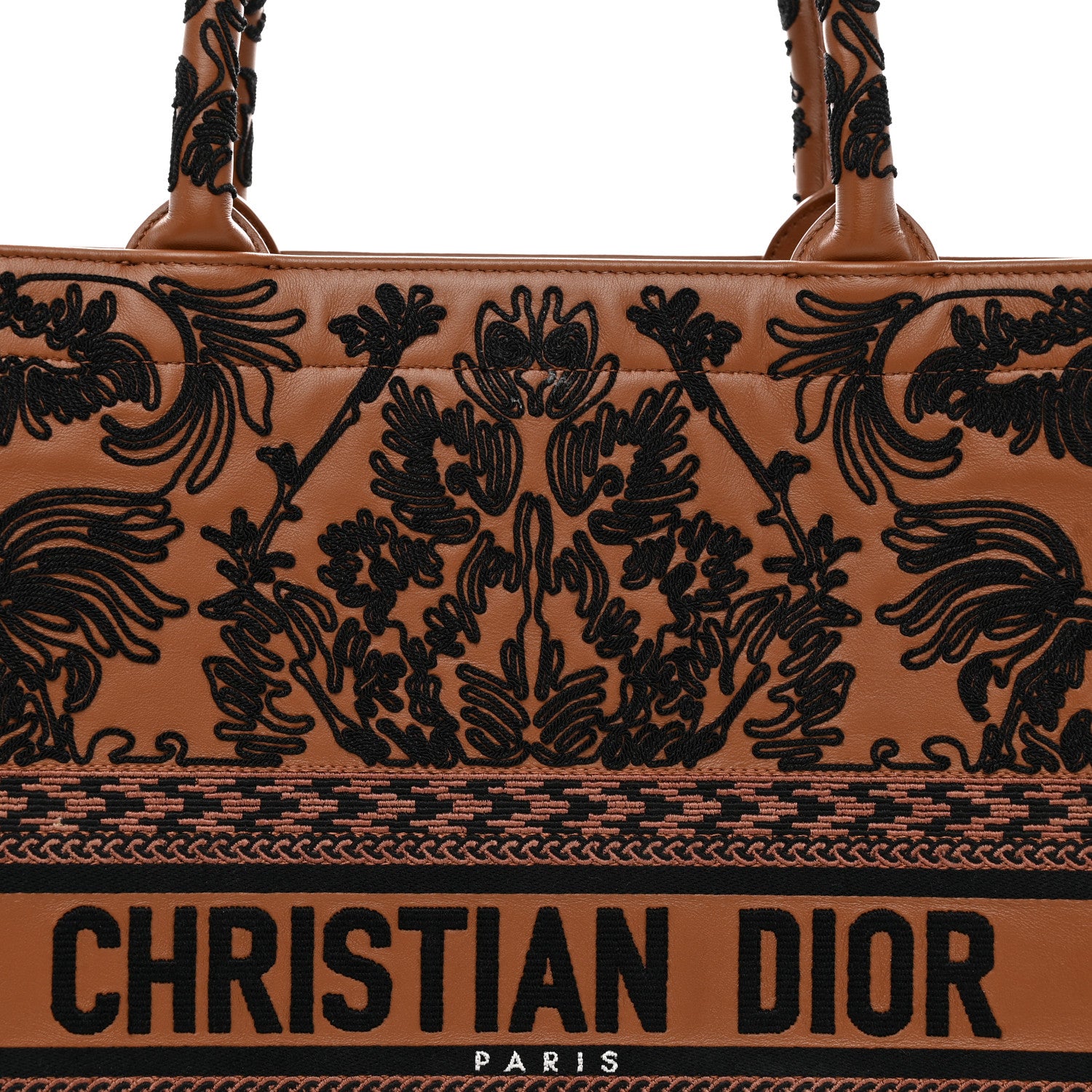 Christian Dior Calfskin Cornely-Effect Embroidery Large Book Tote Brown Black 8 of 15
