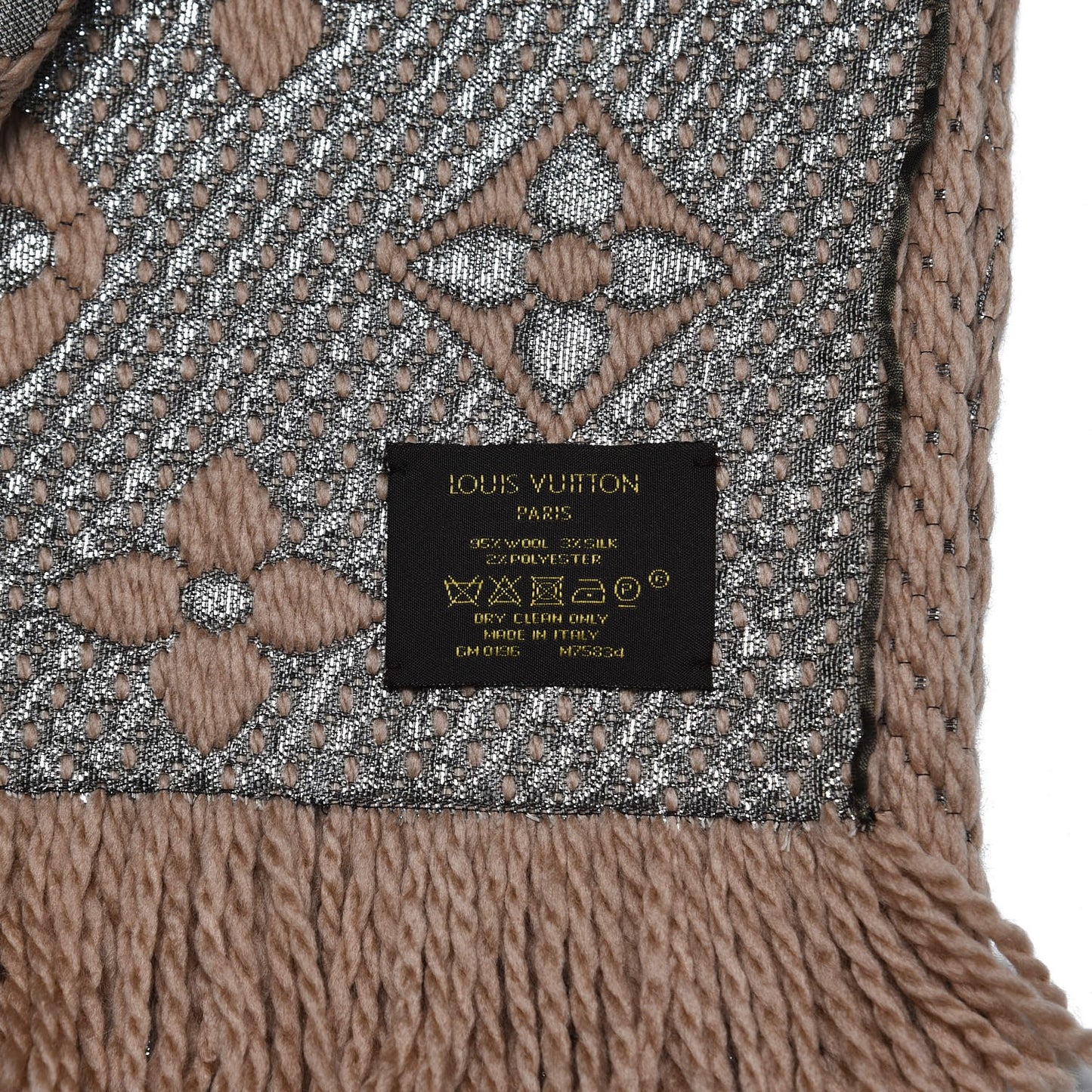 Wool Silk Logomania Shine Scarf Beige