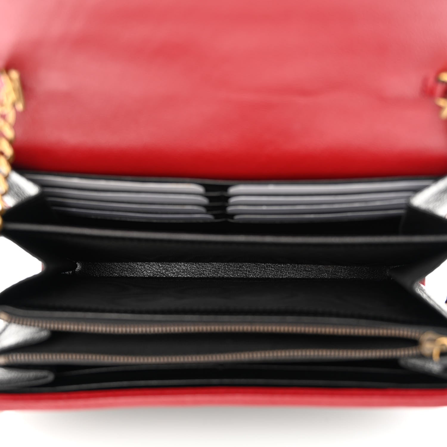 Gucci Vintage Effect Calfskin Matelasse Diagonal Torchon GG Marmont Chain Wallet Black Romantic Cherry 5 of 12