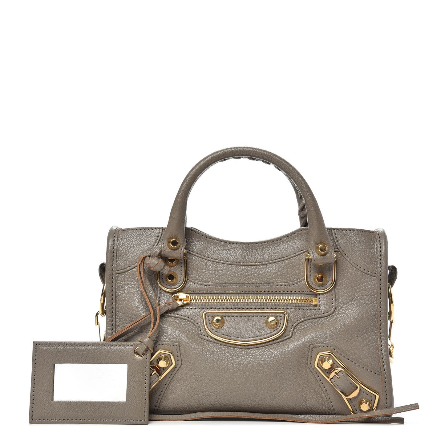 Chevre Gold Metallic Edge Hardware Mini City Gris Taupe