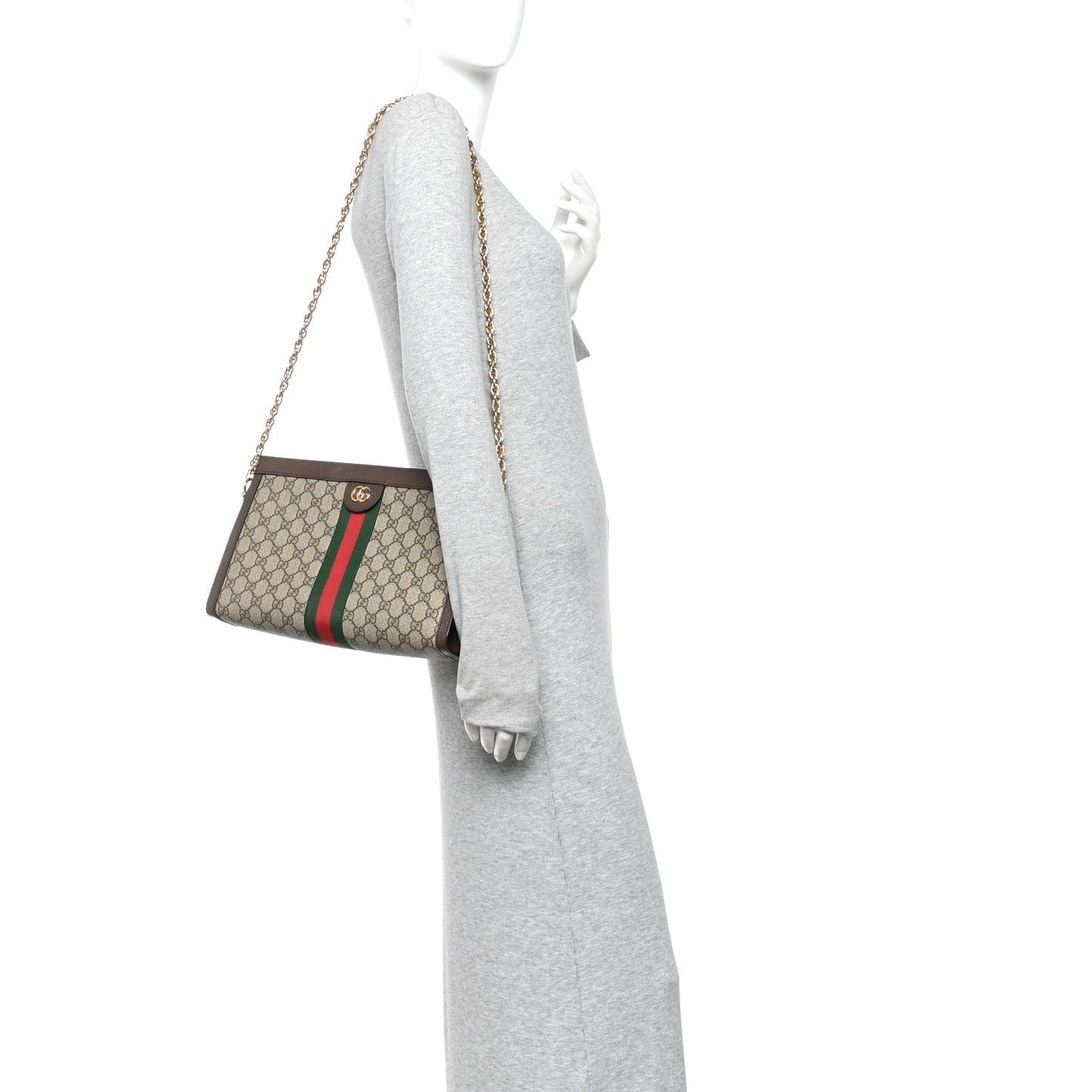 GG Supreme Monogram Web Medium Ophidia Chain Shoulder Bag Brown