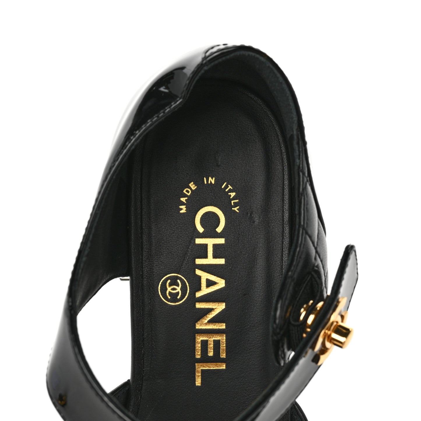 Patent Lambskin Quilted Cap Toe Ballerina Flats 36 Black