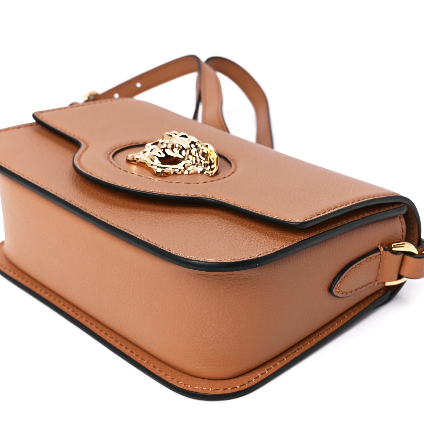 Grained Calfskin La Medusa Flap Shoulder Bag Brown