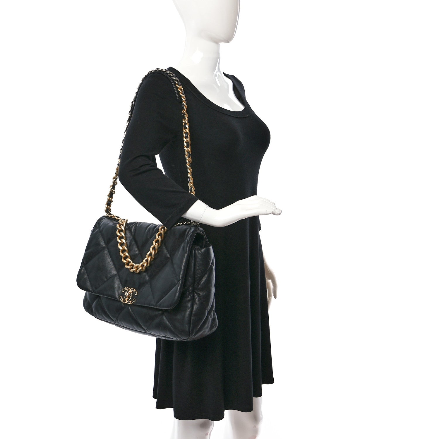 Chanel Shiny Goatskin Quilted Maxi Chanel 19 Flap Black 2 of 9