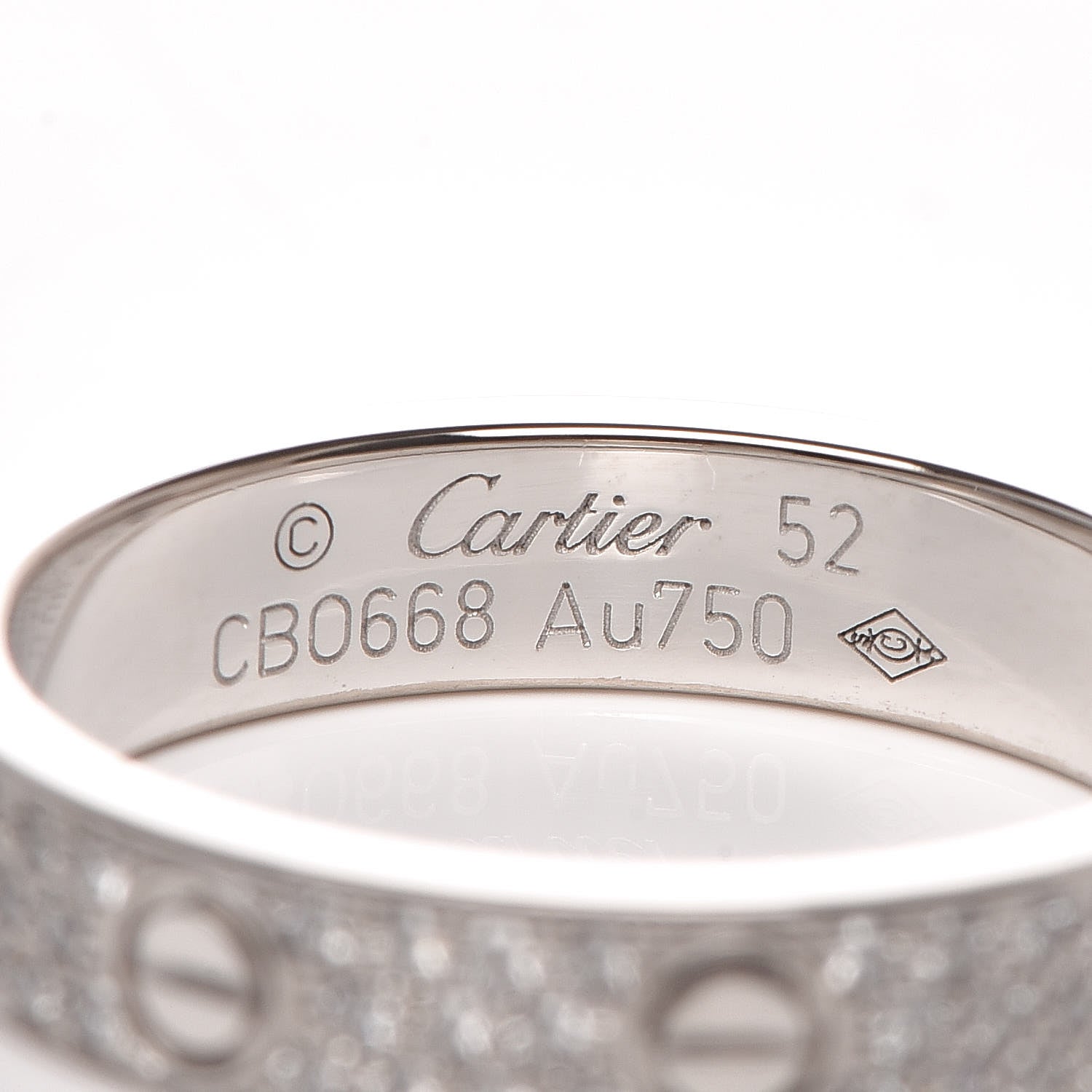 Cartier 18K White Gold Diamond 4mm LOVE Wedding Paved Band Ring 52 6 4 of 5