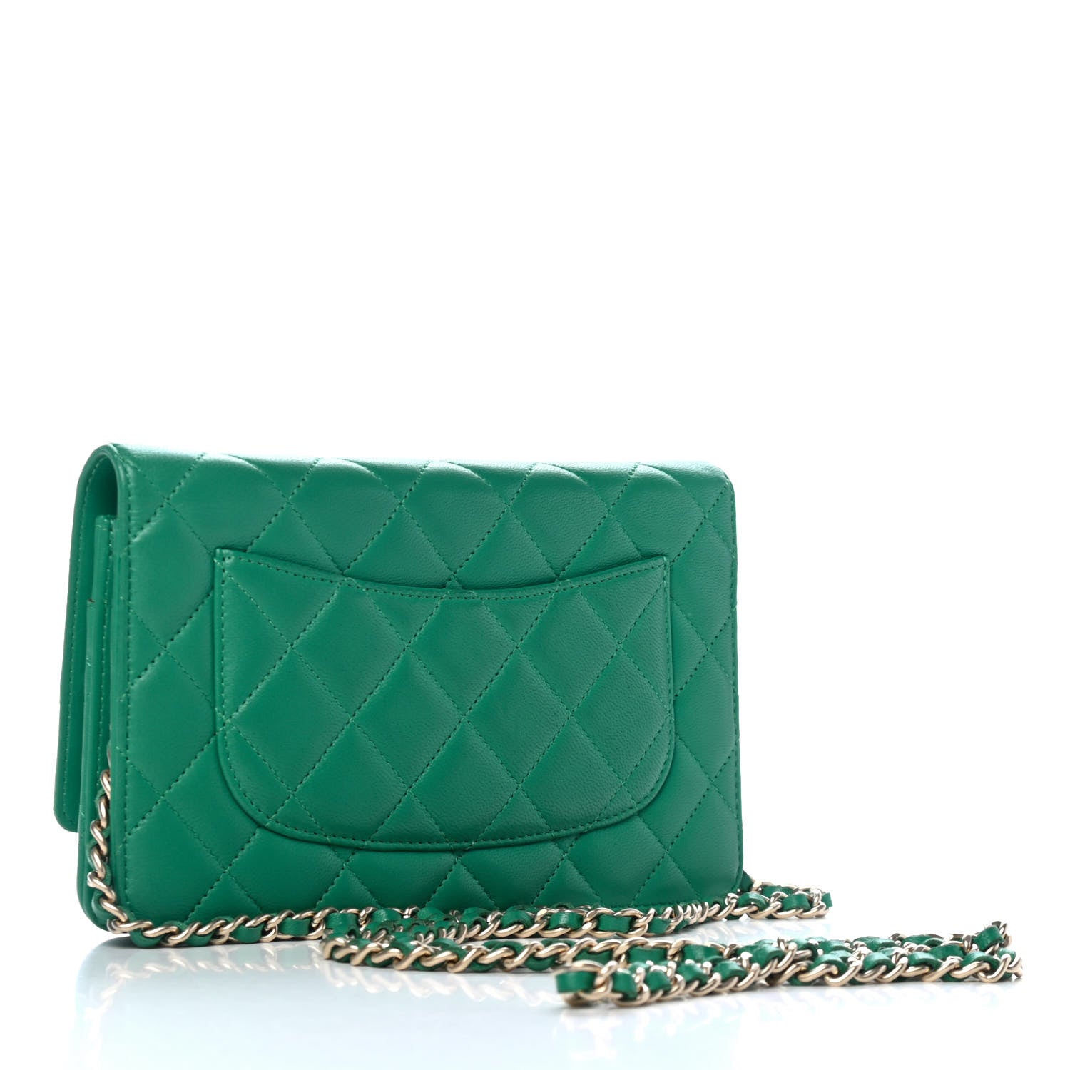 Chanel Lambskin Quilted Wallet On Chain WOC Green 2 of 4