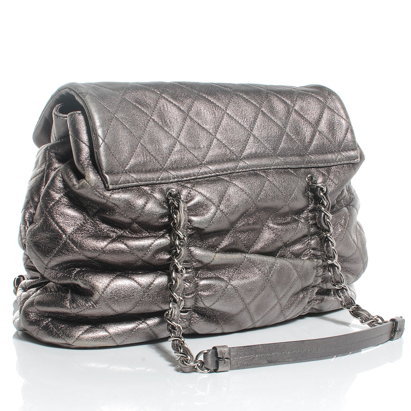Lambskin Quilted Sharpei Flap Dark Silver