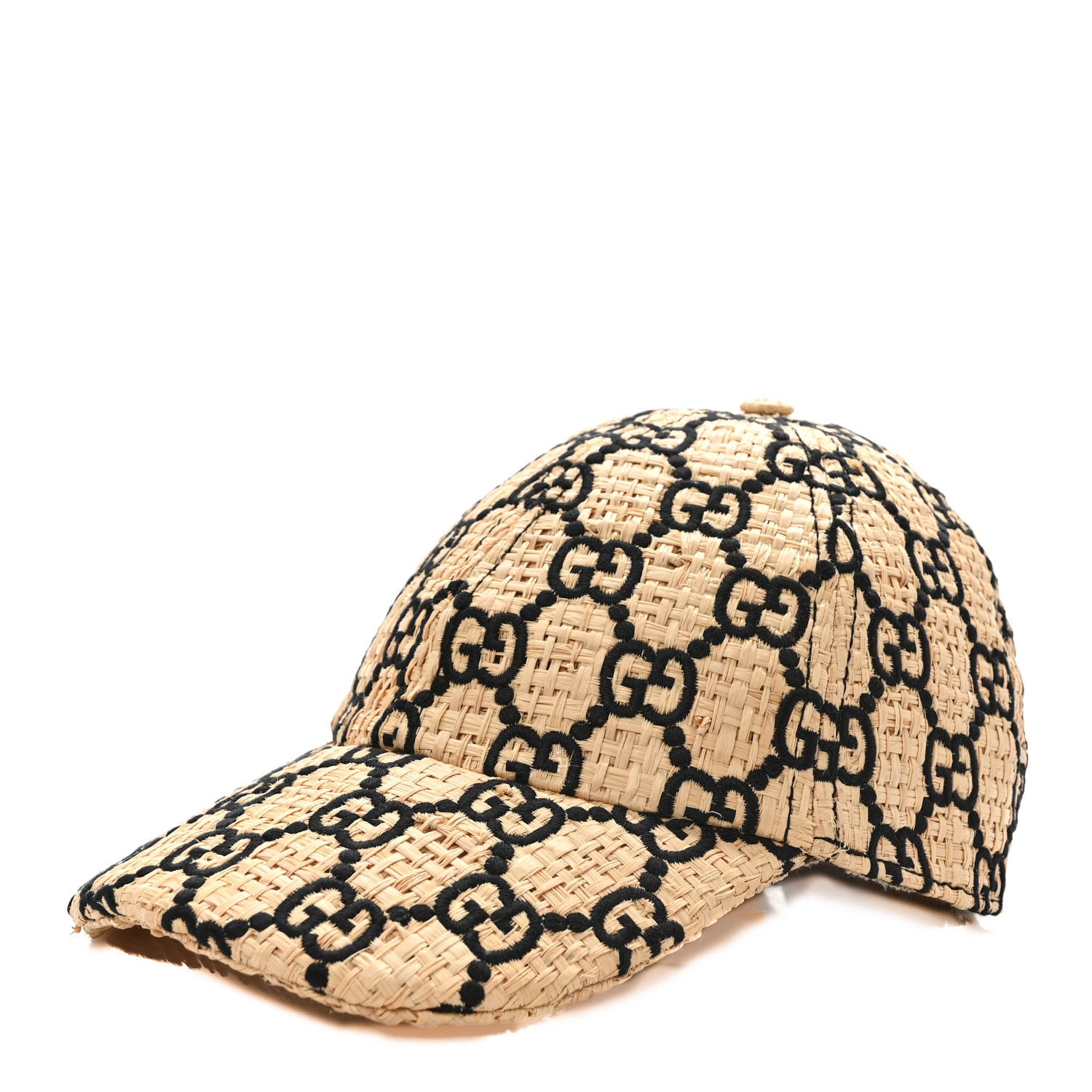 Gucci Raffia GG Monogram Elaphe Embroidered Aisha Baseball Hat L Ivory Black 1 of 9
