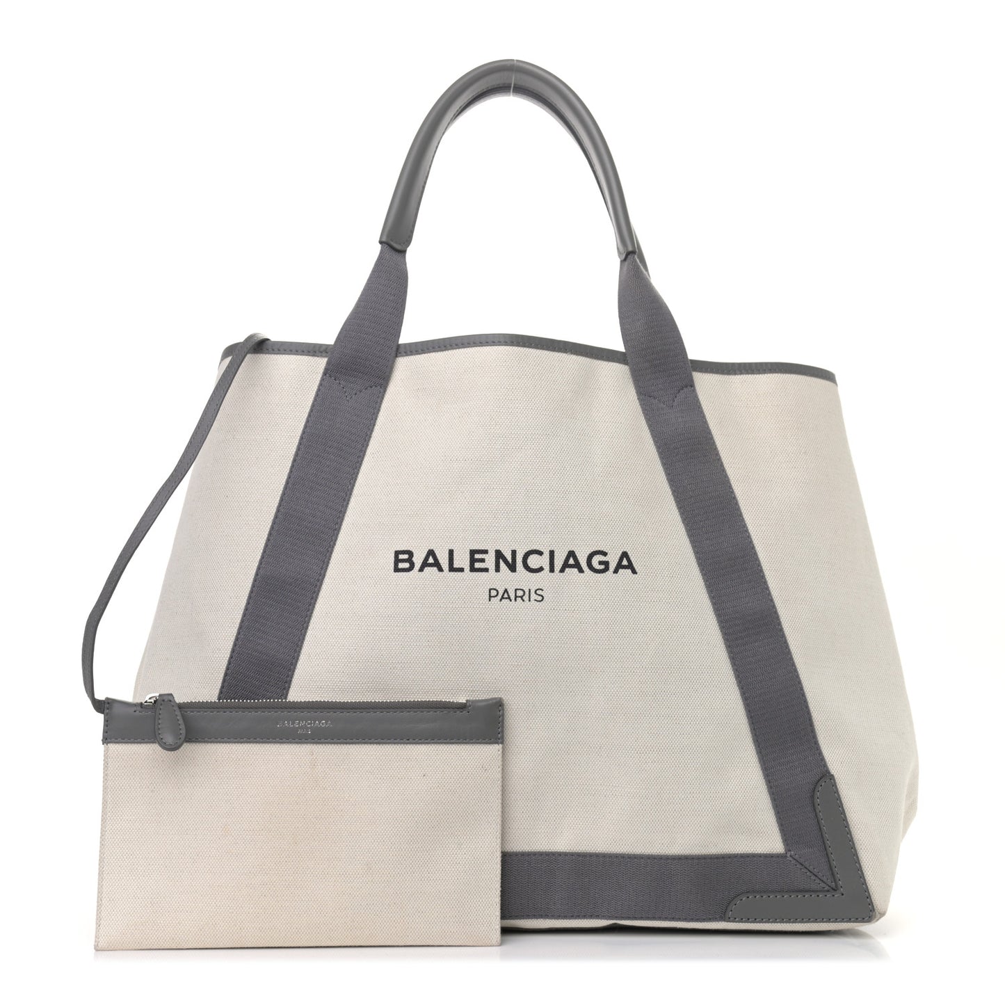 Cotton Canvas Calfskin M Navy Cabas Grey