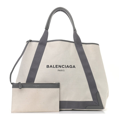 Balenciaga Cotton Canvas Calfskin M Navy Cabas Grey 1 of 15