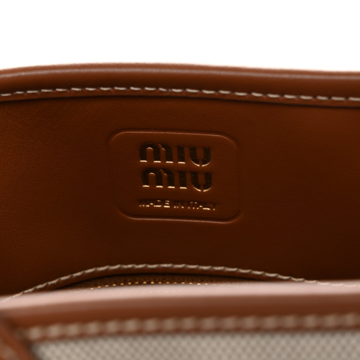 Miu Miu Canvas Calfskin Aventure Bag Beige Brandy 6 of 11