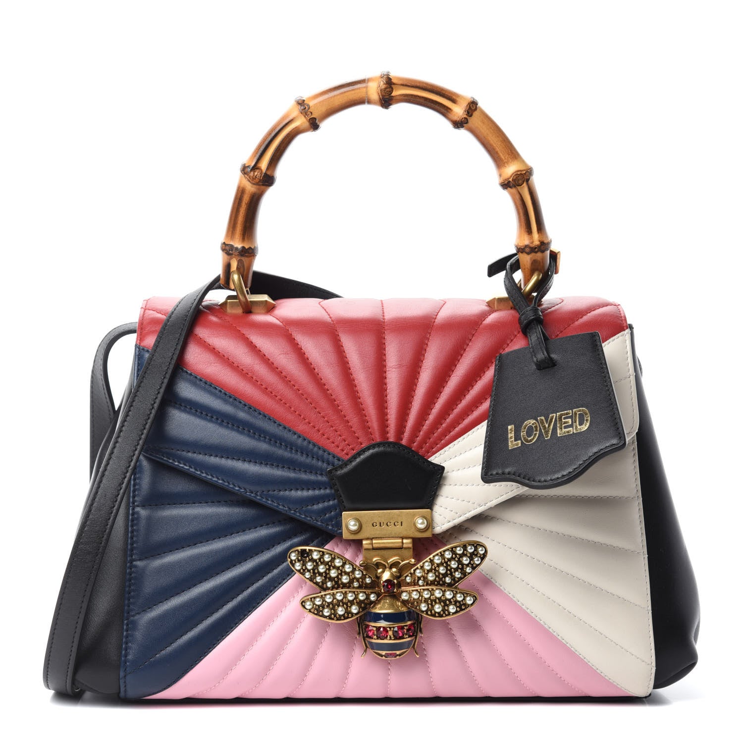 Gucci Calfskin Bamboo Trapuntata Queen Margaret Top Handle Bag Blue Agata Hibiscus Red Mystic White Sugar Pink 1 of 11