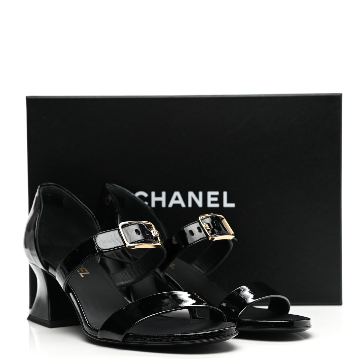 Patent Goatskin Sandals 40 Black