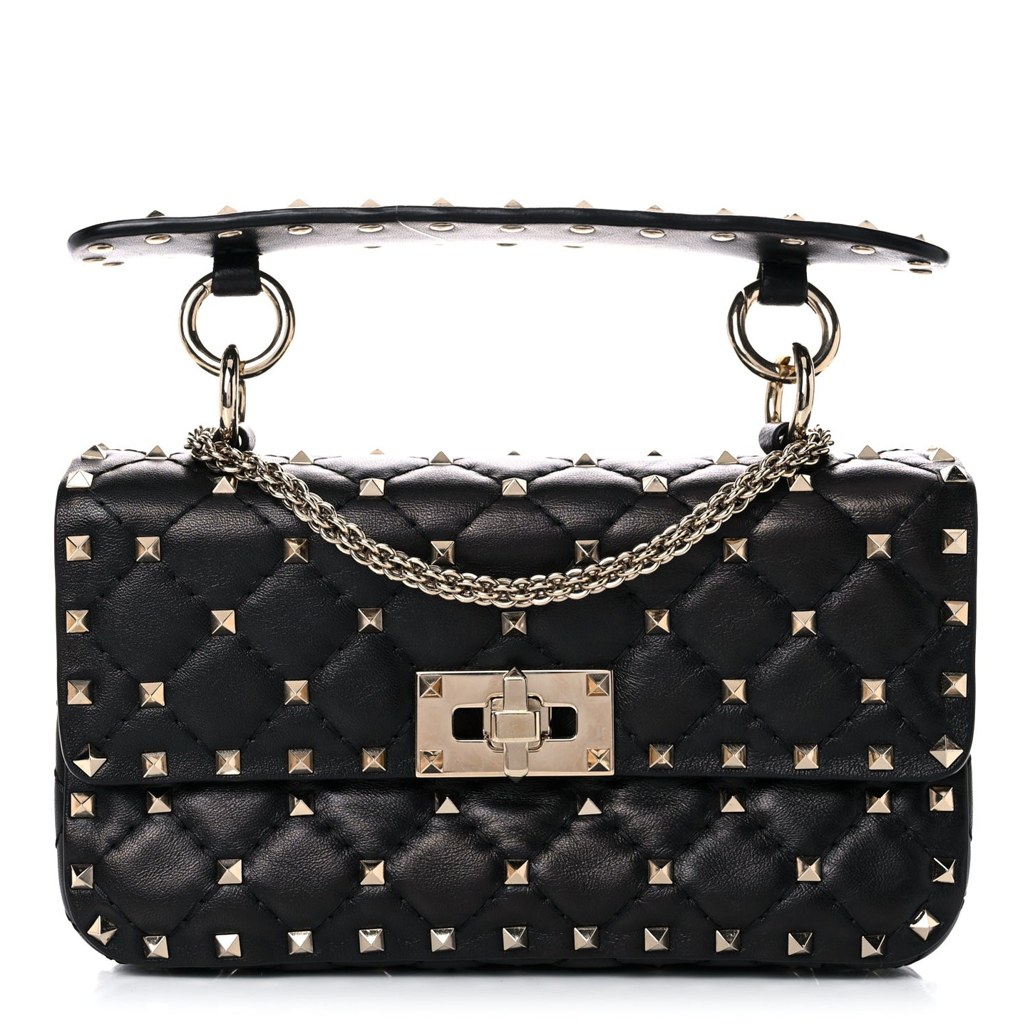 Lambskin Small Rockstud Spike Shoulder Bag Black