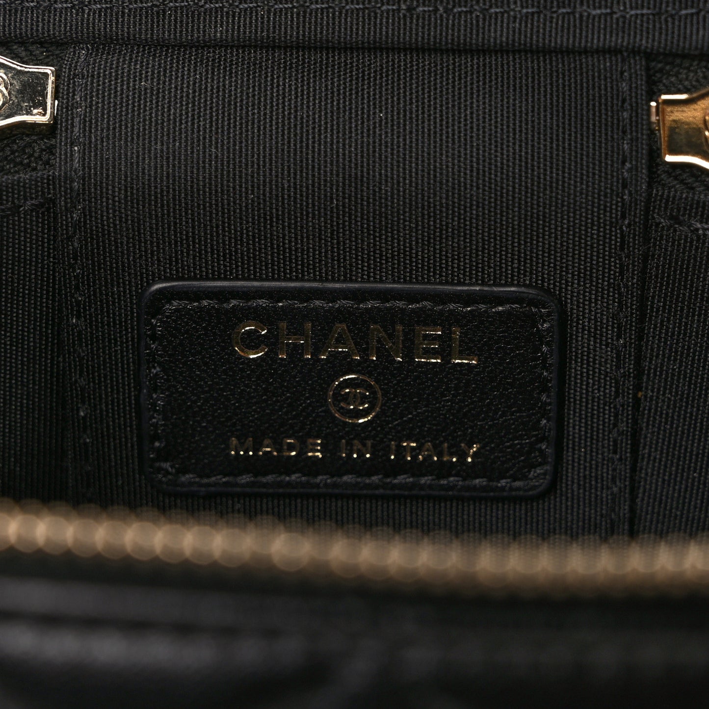 Lambskin Quilted Top Handle Mini Vanity Case With Chain Black