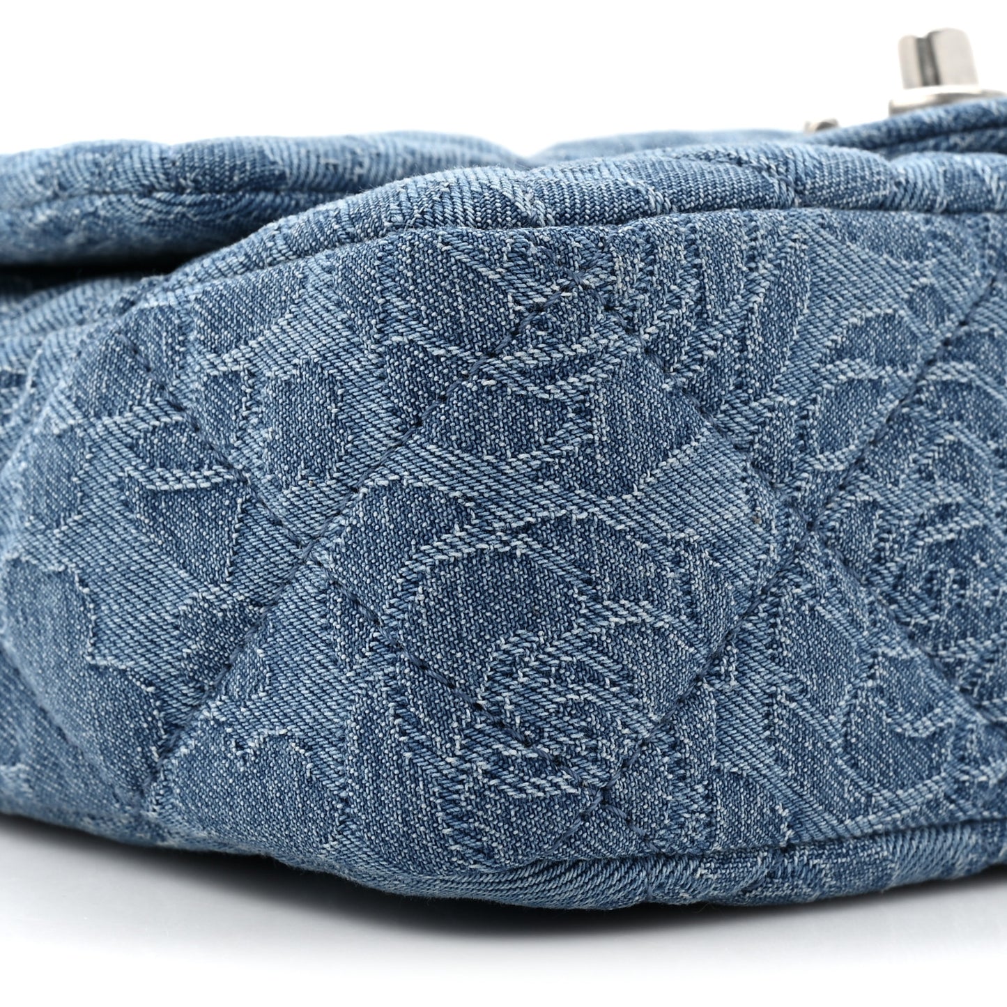 Denim Quilted Camellia Sweetheart Mini Flap Blue