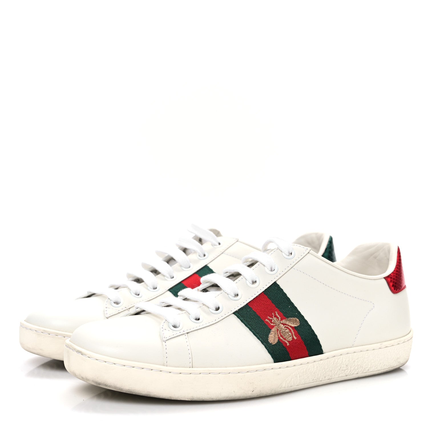 Gucci Calfskin Ayers Bee Embroidered Womens Ace Sneakers 39 White Red Flame Green 4 of 9