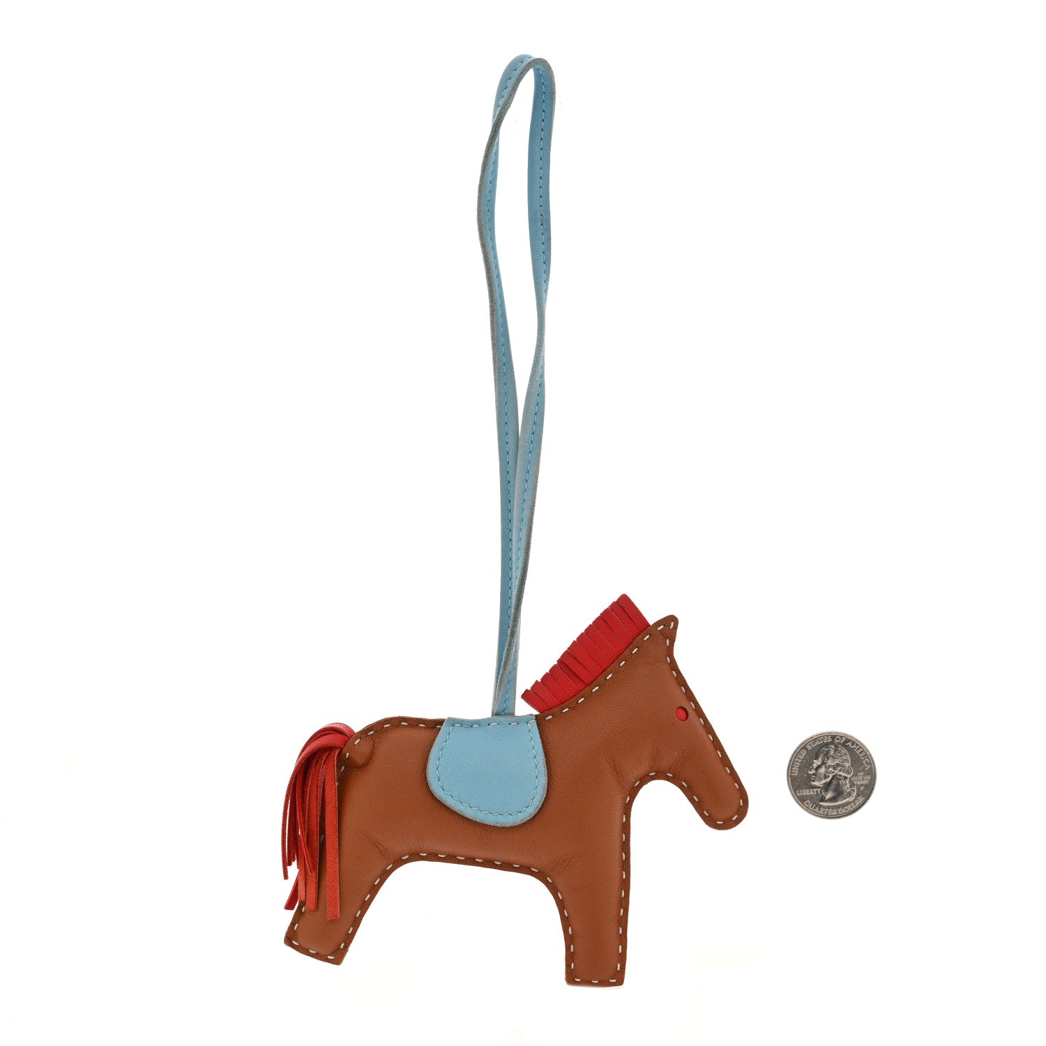 Hermes Milo Lambskin Grigri Rodeo Horse Bag Charm Gold Rouge Indien Celeste 2 of 3
