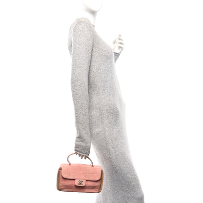 Chanel Suede Chocolate Bar Top Handle Flap Pink Beige 2 of 11