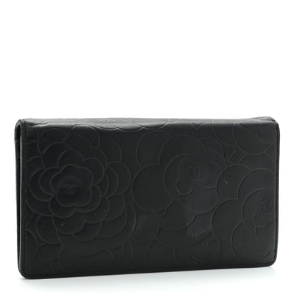Chanel Lambskin Camellia Embossed Yen Wallet Black 4 of 11