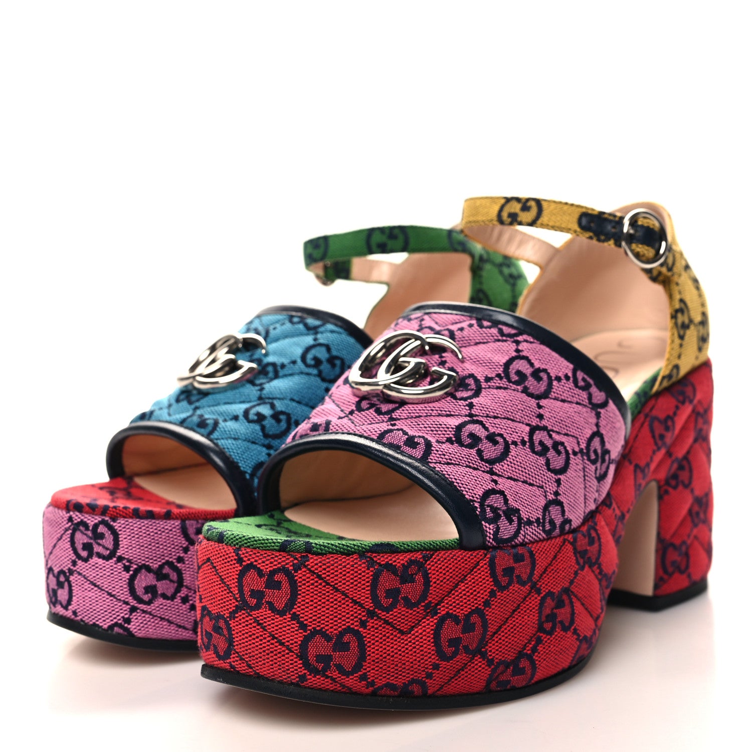 Gucci Monogram Multicolor Criss Cross Sandals 39 Light Blue Blue Pink Tabasco 3 of 9