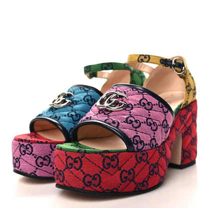 Gucci Monogram Multicolor Criss Cross Sandals 39 Light Blue Blue Pink Tabasco 3 of 9
