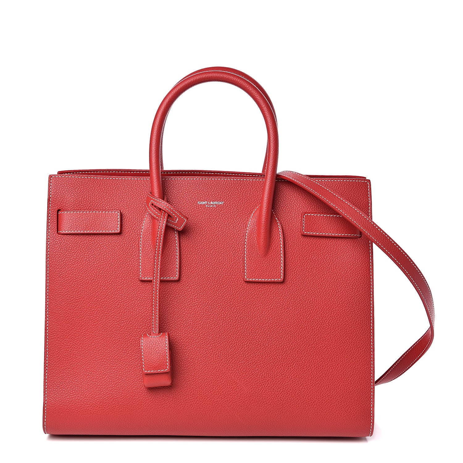 Saint Laurent Grained Calfskin Topstich Small Sac De Jour Red 1 of 11