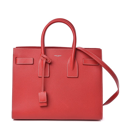 Saint Laurent Grained Calfskin Topstich Small Sac De Jour Red 1 of 11