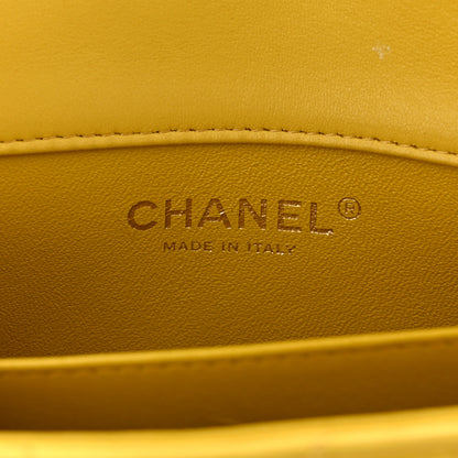 Chanel Lambskin Chevron Quilted Extra Mini Rectangular Flap Yellow 6 of 16