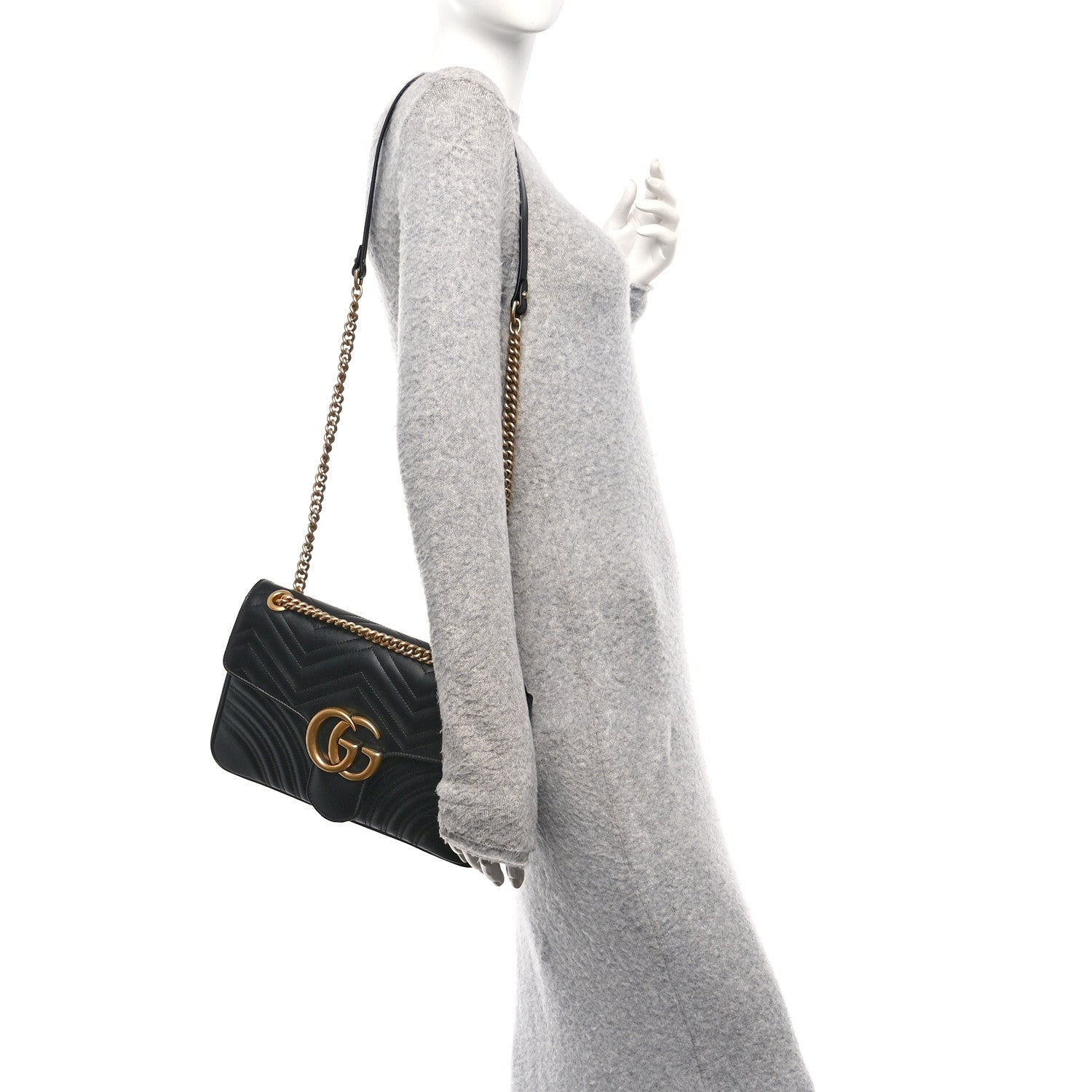 Gucci Calfskin Matelasse Medium GG Marmont Shoulder Bag Black 2 of 10