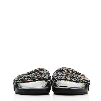 Chanel Tweed Lambskin Chain Flat Sandals 35 Black Multicolor 2 of 14
