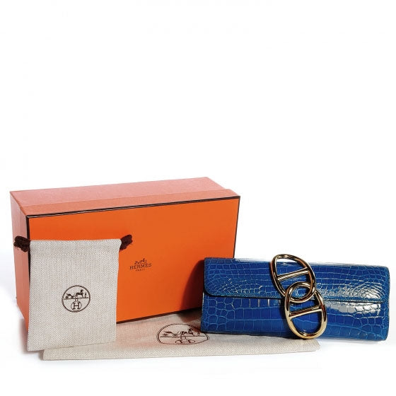 Shiny Niloticus Crocodile Egee Clutch Bleu Izmir