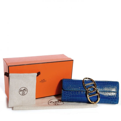 Hermes Shiny Niloticus Crocodile Egee Clutch Bleu Izmir 9 of 9