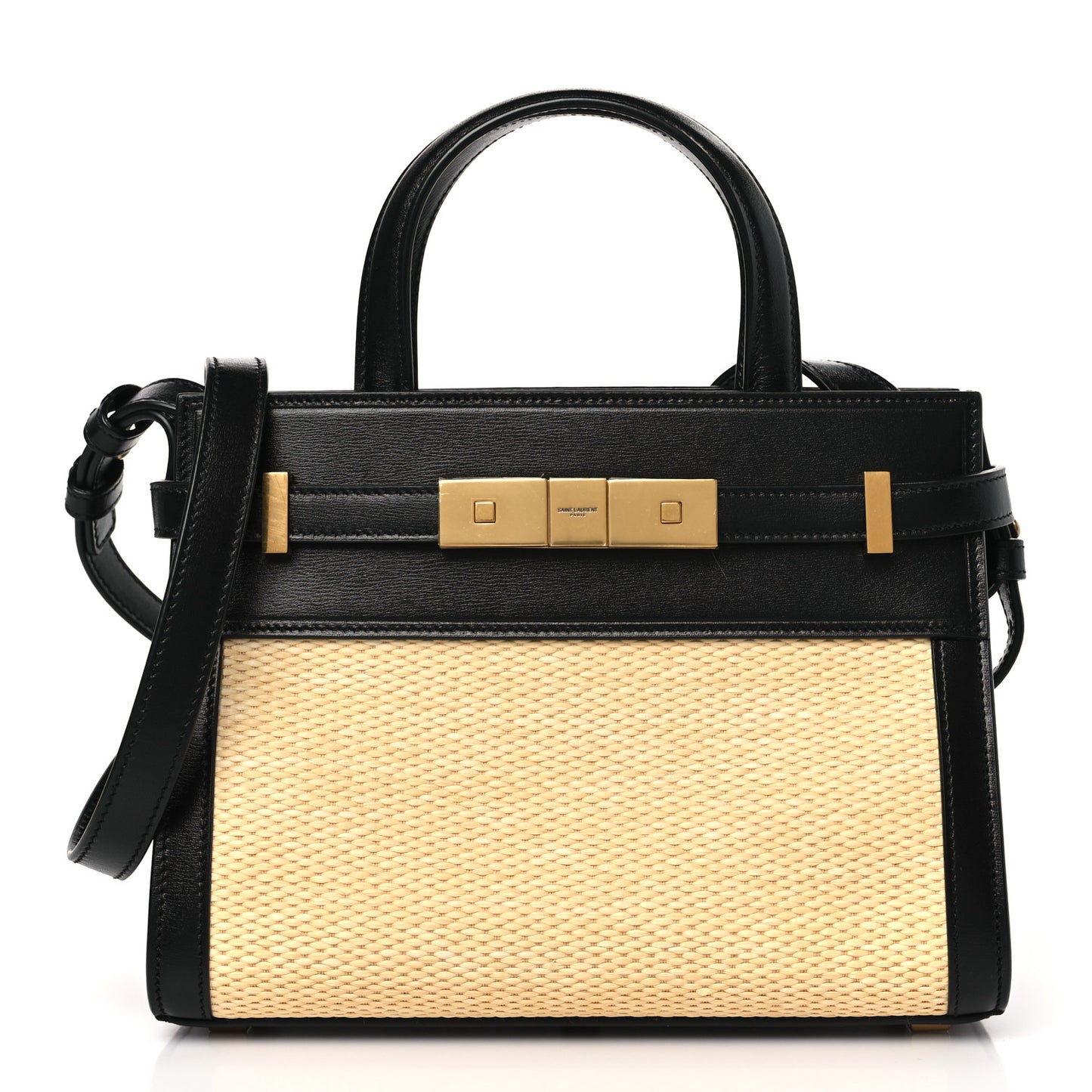 Calfskin Raffia Manhattan Nano Shopper Tote Naturale Black