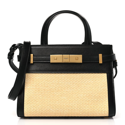Saint Laurent Calfskin Raffia Manhattan Nano Shopper Tote Naturale Black 1 of 8