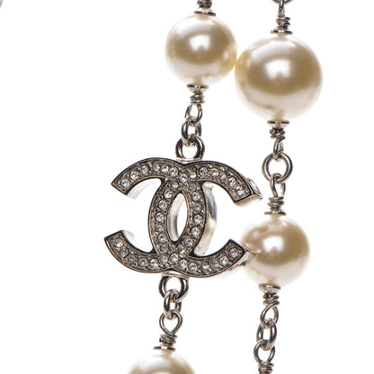 Chanel Crystal Pearl CC Long Necklace Silver 4 of 6